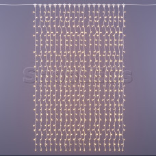 Светодиодный занавес (дождь)  SLN 2х3 м, теплый белый свет,статика, влагозащитный колпачок IP65, белый провод ПВХ