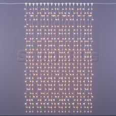 Светодиодный занавес (дождь)  SLN 2х3 м, теплый белый свет, мерцающий, влагозащитный колпачок IP65, прозрачный провод ПВХ